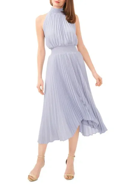 Halogen Pleated Sharkbite Hem Midi Dress In Slate Blue