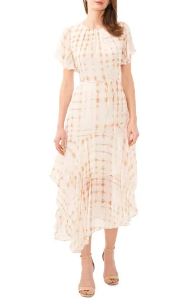 Halogen Print Flutter Sleeve Asymmetric Dress In Clay Spice