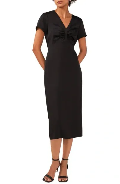 Halogen Ruched V-neck Midi Dress In Rich Black