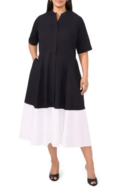 Halogenr Halogen(r) Colorblock Cotton Shirtdress In Rich Black