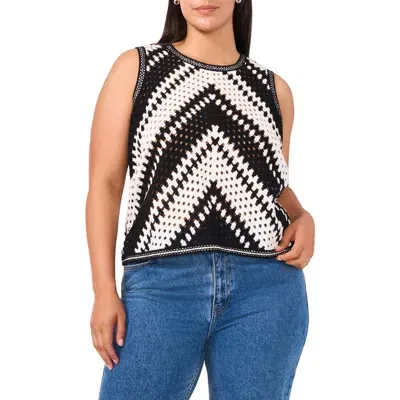 Halogenr Halogen(r) Crochet Knit Sleeveless Sweater In Rich Black