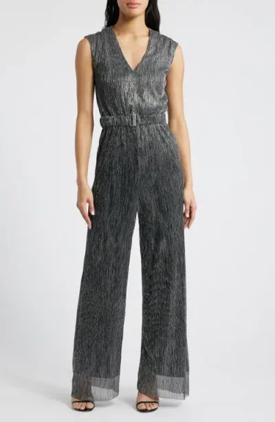 Halogenr Halogen(r) Metallic V-neck Jumpsuit In Gray