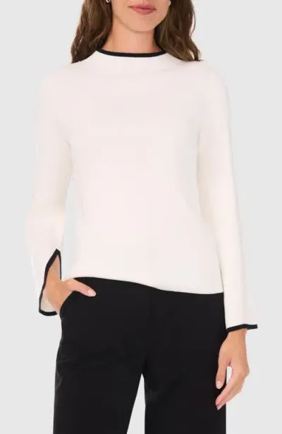 Halogenr Halogen(r) Mock Neck Rib Pullover In Antique White/rich Black