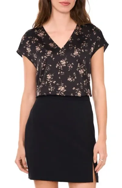 Halogenr Halogen(r) Satin V-neck Top In Rich Black Floral