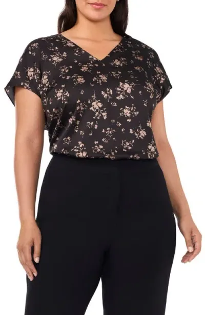 Halogenr Halogen(r) Short Sleeve Satin Shell In Rich Black Floral