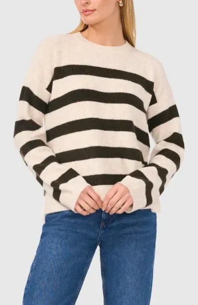 Halogenr Halogen(r) Stripe Crewneck Sweater In Beige/deep Olive