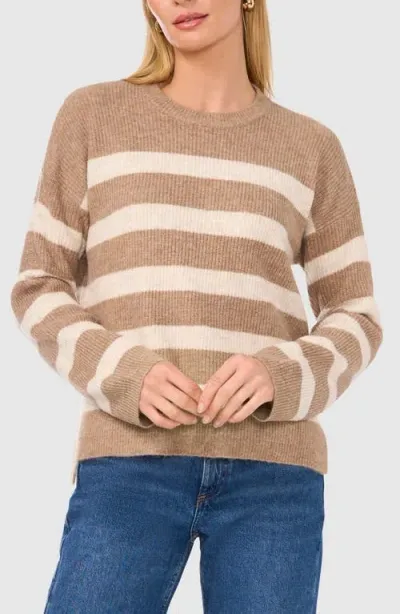 Halogenr Halogen(r) Stripe Crewneck Sweater In Malted Brown/taupe