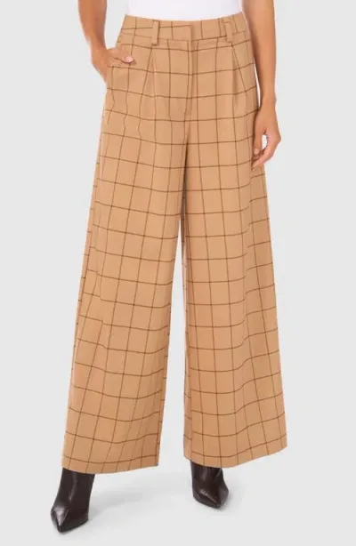 Halogenr Halogen(r) Windowpane Check Wide Leg Pants In Tannin Brown