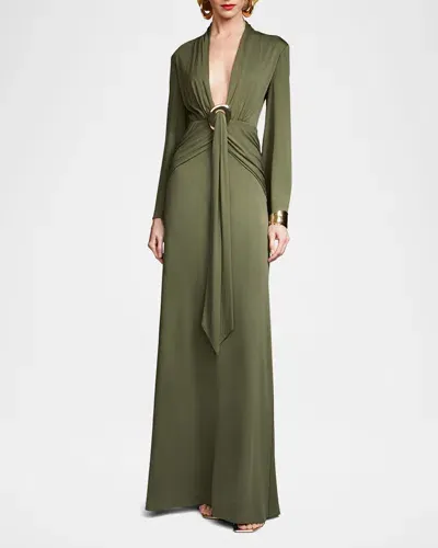 Halston Ahano Draped Deep V-neck Jersey Gown In Poison