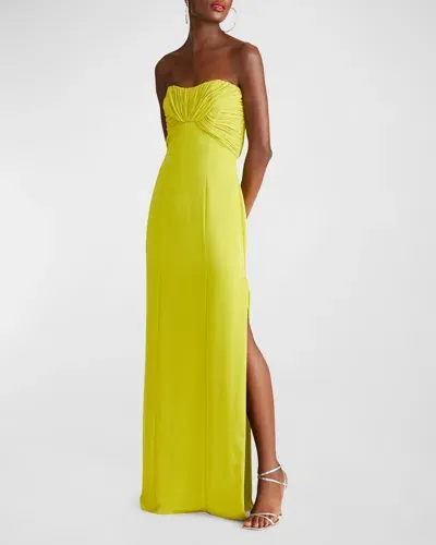 Halston Henna Strapless Chiffon & Satin Column Gown In Orchid Green