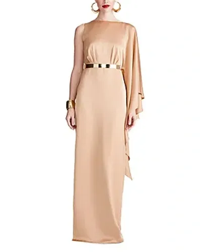 Halston Rhiannon Sating Gown In Tan Beige