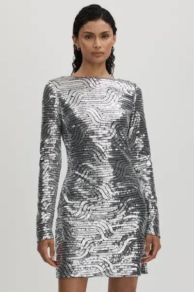 Halston Sequin Mini Dress In Silver