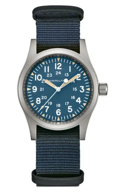 Hamilton Khaki Field Mechanical Nato Strap Watch, 38mm In Blue