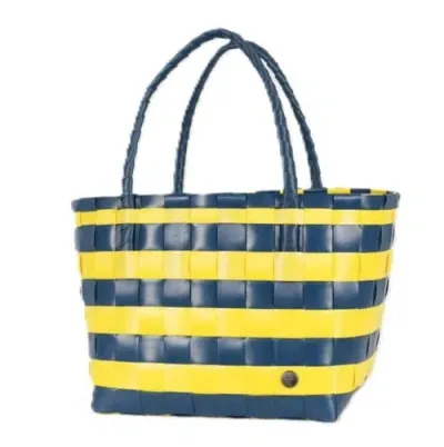 Handed By Paris Spirit Recycled Tote Bags In Ocean Blue/sunshine Stripes