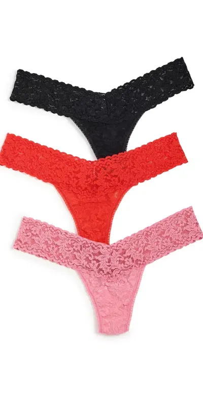 Hanky Panky 3 Low Rise Thongs Pink Quartz/cherrywood/black