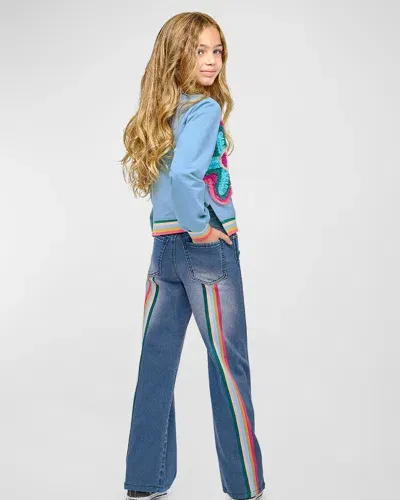 Hannah Banana Kids' Girl's Jeans W/ Multicolor Stripes In Denim Blue