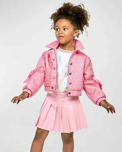 Hannah Banana Kids' Girl's Star-print Jacket W/ Bows In Pink