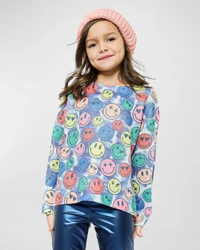 Hannah Banana Kids' Girl's Sweater W/ Multicolor Happy Faces In Navy/multi