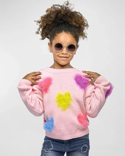 Hannah Banana Kids' Girl's Sweater W/ Multicolor Hearts In Pink