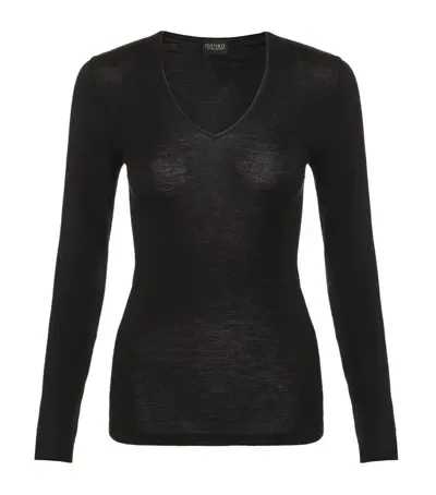 Hanro Wool And Silk Long Sleeve Top In Black