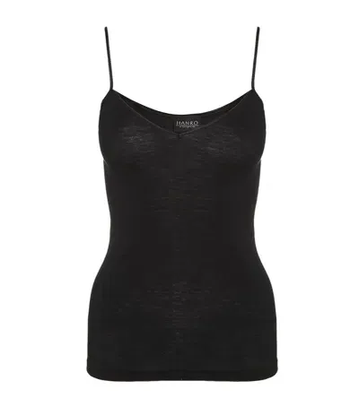 Hanro Wool And Silk Spaghetti Strap Top In Black