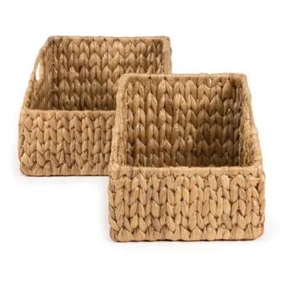 Happimess Havanah Southwestern Hand-woven Hyacinth Slanted Nesting Baskets With Handles, Natural