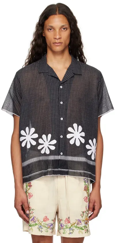 Harago Black Floral Appliqué Shirt