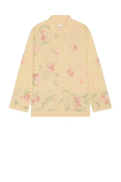 Harago Floral Embroidered Shirt In Light Yellow