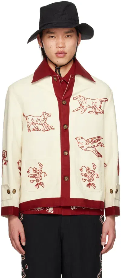 Harago Red Work Embroidered Blouson In Off White