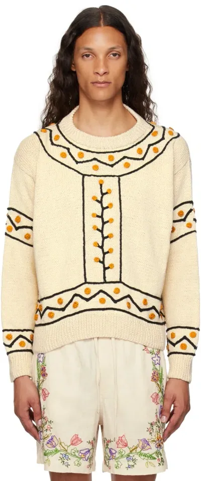 Harago Off-white Crocheted Appliqué Sweater In Off White