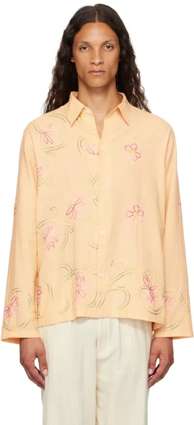 Harago Yellow Embroidered Shirt In Light Yellow