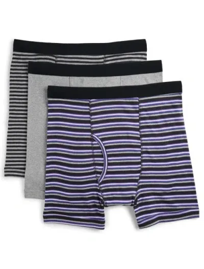 Harbor Bay By Dxl 3-pk Assorted Boxer Briefs In Grey Stripe