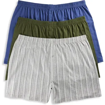 Harbor Bay By Dxl 3-pk Striped Knit Boxers In Grey Stripe