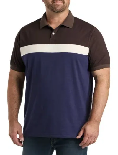 Harbor Bay By Dxl Chest Striped Polo Shirt In Brown Multi