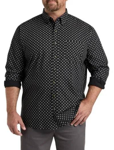 Harbor Bay By Dxl Easy-care Medallion Print Sport Shirt In Black/grey