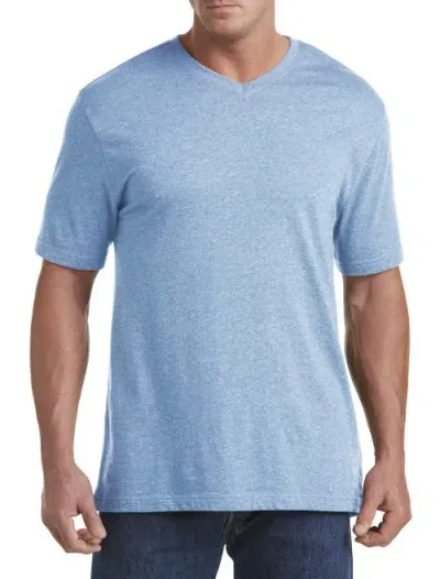 Harbor Bay By Dxl Moisture-wicking Jersey V-neck T-shirt In Clear Blue Hthr