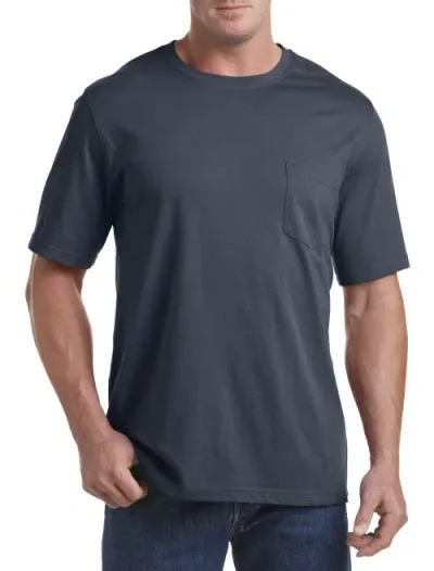 Harbor Bay By Dxl Moisture-wicking Pocket T-shirt In Gray Pinstripe Hthr