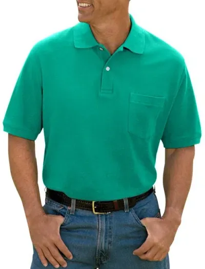 Harbor Bay By Dxl Pocket Piqué Polo Shirt In Winter Green Heather