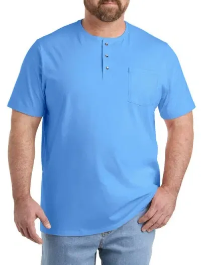 Harbor Bay By Dxl Slub Henley Shirt In Azure Blue