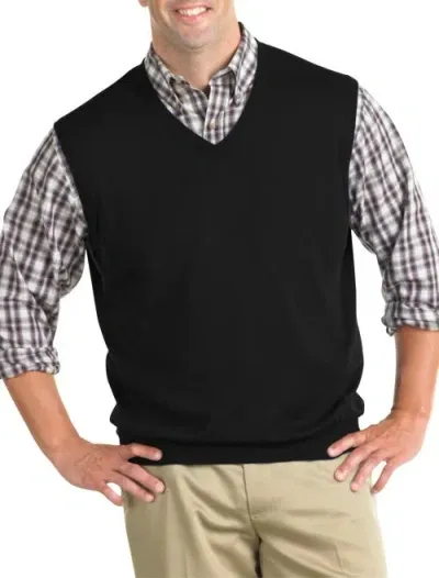 Harbor Bay By Dxl V-neck Sweater Vest In Black