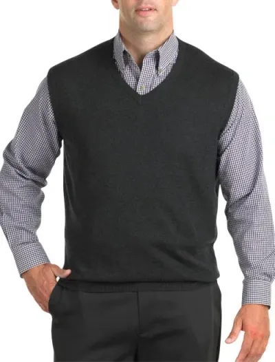 Harbor Bay By Dxl V-neck Sweater Vest In Carbon Hthr