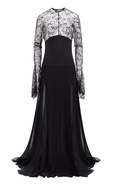 Harithand L'amour Crepe Silk Flared Sleeve Gown In Black