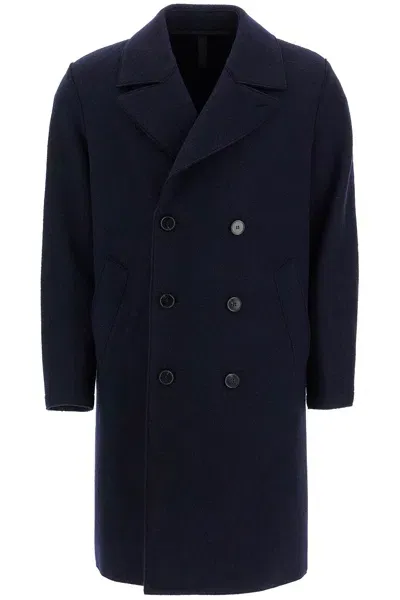 Harris Wharf London Double Breasted Wool Coat In Boiled In Blue