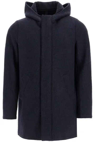 Harris Wharf London Hooded Wool Coat In Boiled Wool In Blue