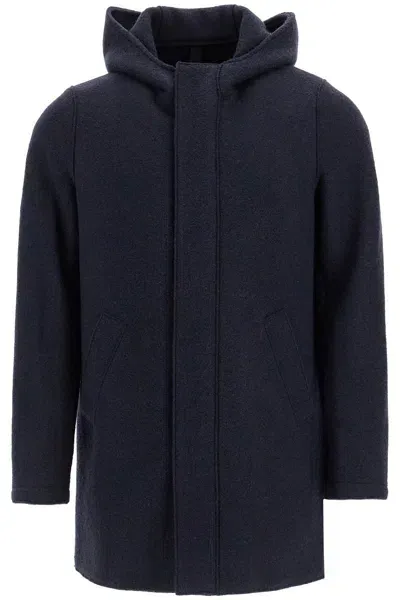 Harris Wharf London Hooded Wool Coat In Boiled Wool In Multicolor