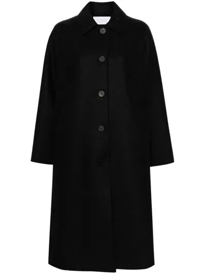 Harris Wharf London A-line Long-sleeve Parka Coat In Black