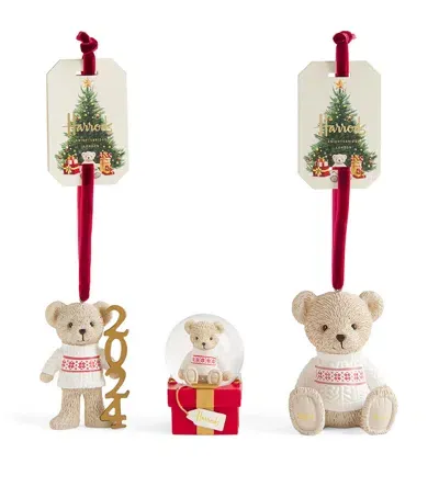 Harrods Bear Tree Decoration And Snowglobe Set In Multi