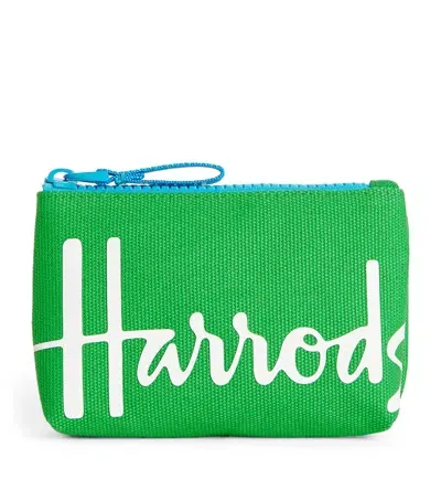 Harrods Cotton Logo Coin Purse In Green