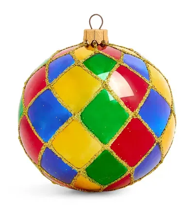 Harrods Glass Diamond Pattern Bauble In Multi