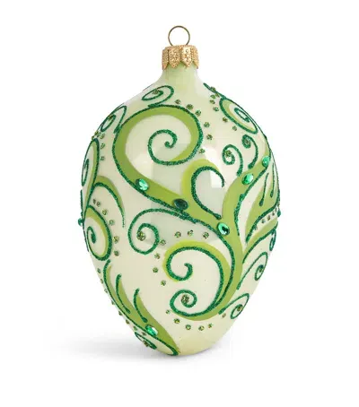 Harrods Glass Embellished Oval Bauble In Green